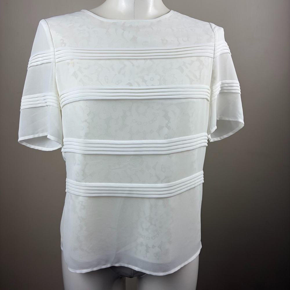 Reiss Preppy Classy Old money Ivory Blouse with Lace and Stripes